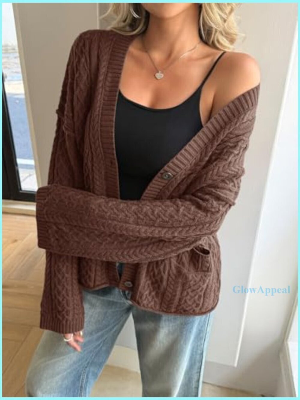 Oversized Cable Knit Cardigan Sweater Coat Long Sleeve Button Front Fall - Picture 4 of 6